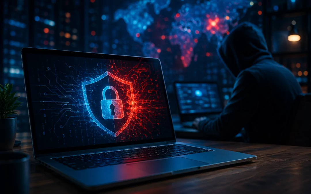 Hacker en action dans un bureau high tech