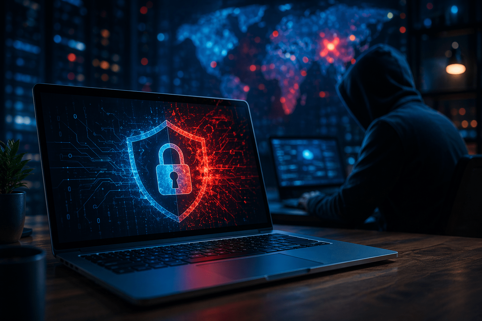 Hacker en action dans un bureau high tech