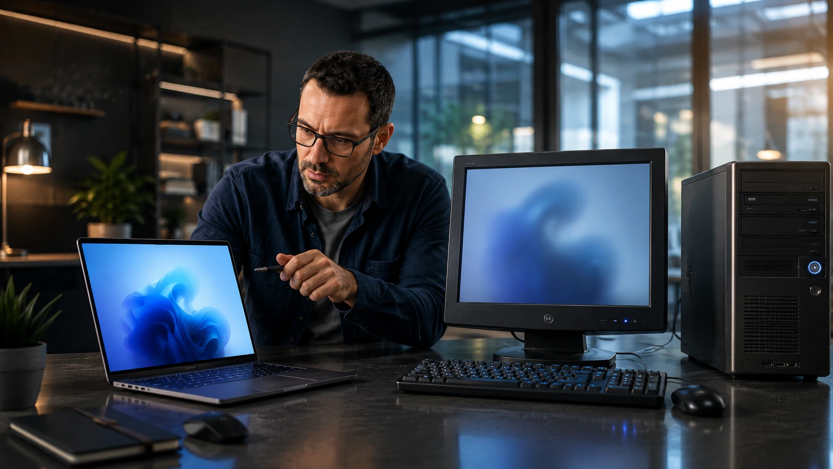 Technicien informatique vérifiant la compatibilité Windows 11 d’un PC en 2026
